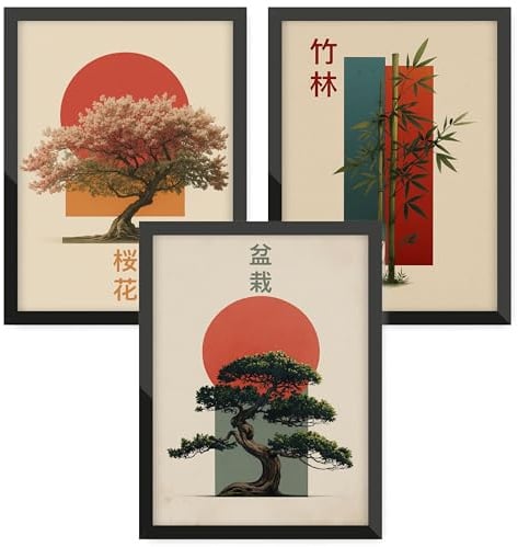 Donari Japan Poster Set – Wandbilder mit asiatischen Motiven | Kyoto, Tokio & traditionelle Kultur | Geschenkidee für Japan-Fans (Set 6 - Bonsai x Bambus, 30x40 cm, Ohne Rahmen)