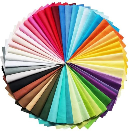50 Stück Baumwollstoff Paket, 50 Farben 25 × 25 cm Stoffe zum Nähen, Patchwork Stoffe, Patchwork zum Quilten, Baumwolle Quadrate Stoffpakete zum Nähen Patchworken DIY Basteln Handwerken Puppenkleidung