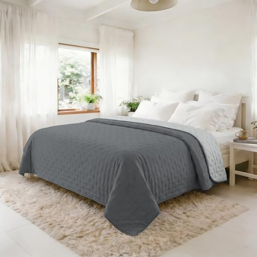 Sommer-Steppdecke Water Washed, Mikrofaser-Bettdecke, Gesteppte und 100 g Füllung, Doppelbett 250x250 cm – Dark Grey/Light Grey