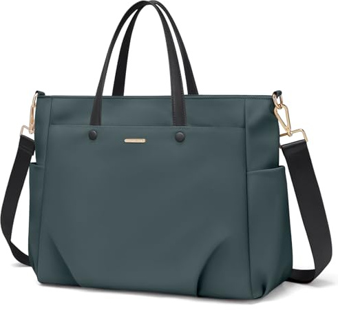 GOLF SUPAGS Borsa Tote per Laptop da 15.6 Pollici, Borsa a Tracolla per Computer Borsas da Lavoro Grande per Donna, Custodia per Laptop Borsas Elegante per Viaggi D'affari (Verde Scuro)