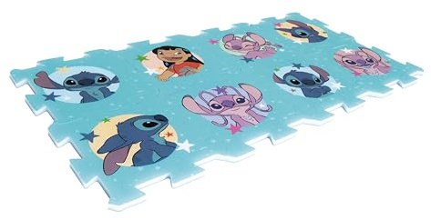 ARDITEX - Juego de Alfombra en Forma de Puzzle Fabricado de Foam de Disney Stitch y Angel - 111x57cm - Color Azul