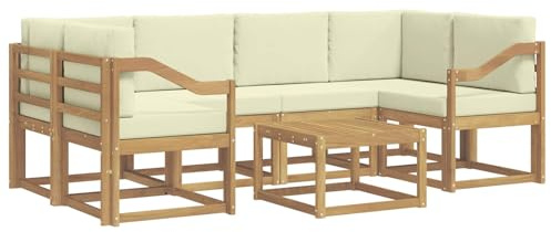 vidaXL Outdoor-Sofagarnitur mit Kissen 7 pcs Weiß und Creme, Garten-Lounge, modernes Outdoor-Sofa, gemütliche Sitzecke für Pool, entspannende Holz-Patio-Ausstattung