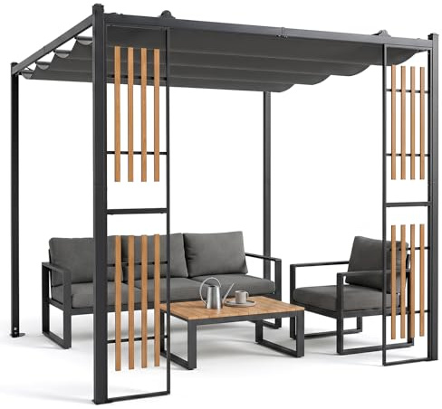 COSTWAY Pergola 2,3 x 2,3 m Terrassenüberdachung | wasserdicht stabil Winterfest, mit Paravents, verstellbarem Dach, Sonnenschutz für Garten, Terrasse, Balkon, Pool
