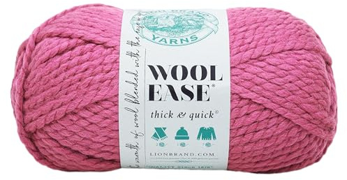 Lion Brand Yarn Wool-Ease Thick & Quick, Super Bulky Wool Blend Yarn for Knitting, Crochet, and Crafts, Raspberry, 1 Pack