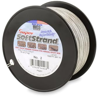 Wire & Cable Specialties PS201 Super Softstrand, alambre trenzado de acero inoxidable para imagen/envoltura, tamaño 2, 1500 pies (457,2 m)