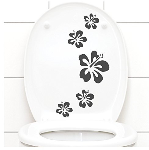 Grandora Klodeckel Aufkleber Hibiskusblüten I dunkelgrau 5er Kreativset I Bad Blüten Blumen Hibiskus Aufkleber Wandaufkleber Wandsticker W916