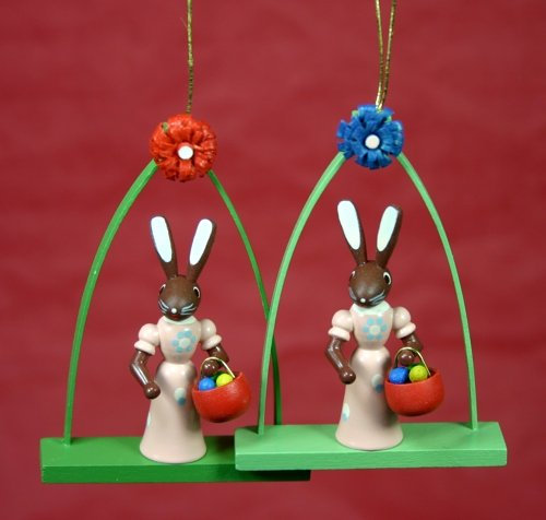 Häsin im Bogen Bunt 8 cm Osterhasen Osterdeko Erzgebirge NEU