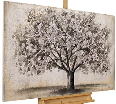 KunstLoft Leinwandbild | 100% HANDGEMALT | 120x80cm | Gemälde 'Wurzeln des Lebens' | Wald & Bäume | Schwarz Beige | Wandbild Wohnzimmer