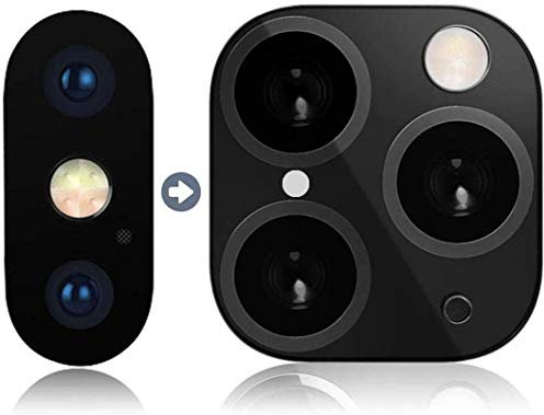 Hikaka Anwendbar für iPhone X XS MAX Sekunden Wechsel auf 11 Pro Fake Camera Lens Cover Aufkleber, Upgrade Metal Rear Camera Lens Displayschutzfolie aus gehärtetem Glas (Schwarz)