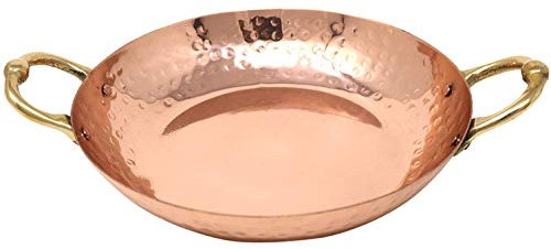 Copper Cookware Karahi Pot with Brass Handles Indian Kitchen Utensil Hand Hammered Capacity,250 ml
