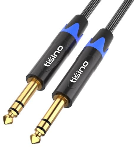 Tisino Cable Jack 6.35, Cable Guitare Électrique 6,35 mm TRS Stéréo pour Instruments Guitare Électrique, Amplificateur, Électrique Basse, Clavier, Piano, Table de Mixage- 1M