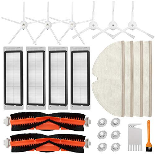 Kit de accesorios compatible con Roborock S4 S5 S6 E4 E20 E25 E35 S50 Xiaomi Mi Mijia aspiradora robótica, 22 piezas de repuesto, 2 cepillos principales, 6 cepillos laterales, 4 filtros, 4 paños de