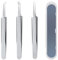 3 Pcs Blackhead Remover Tool Durable Extractor Tweezers Kit with Case for Facial Care Skin