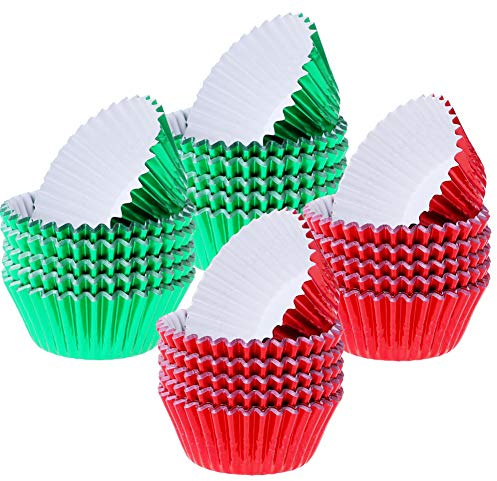 200 Stück Weihnachts Cupcake Wrapper, Rot Grüne für Weihnachten, Liner Backbecher Muffinformen Leckerbissen für Weihnachtsfeier, Hochzeiten, Geburtstage, Festival