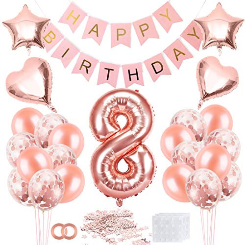 Addobbi 8 Anni Compleanno Bambina - Palloncini e Decorazioni Rosa Gold - Banner