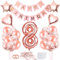 Bluelves 8 Jahr Geburtstag Mädchen, 8 Geburtstag Mädchen Rosegold, Luftballon 8 Geburtstagsdeko Happy Birthday Banner, Konfetti 8 Geburtstagsdeko Rosegold