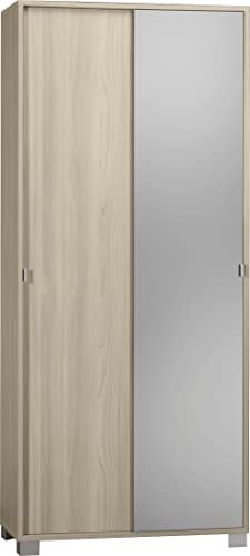 Sarmog Armadio2 Ante Scorrevoli, Armadio 2 ante, Armadio Salvaspazio, Armadio camera da letto, Armadio 2 ante con ripiani, 82x41x h190 cm (Specchio, Olmo Chiaro)