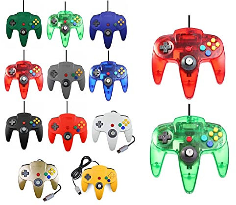 2 controller per Nintendo 64 N64 colore a scelta con cavo Gamepad Joypad (rosso/verde trasparente)