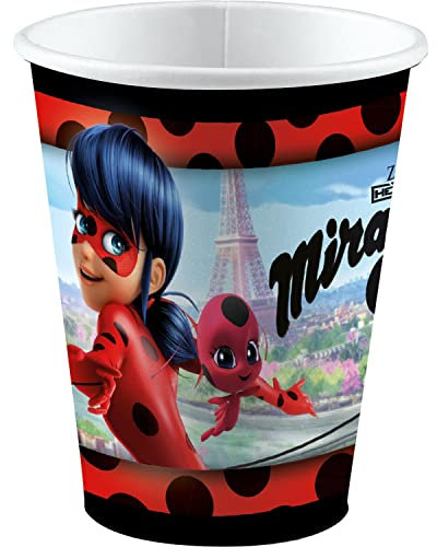 Amscan 9902874-66 - Becher Miraculous, 8 Stück, Füllvolumen 250 ml, Papier, Pappbecher, Party-Becher, Einweggeschirr, Kindergeburtstag
