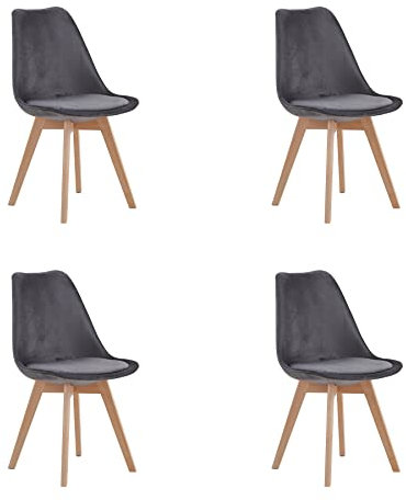 GrandCA HOME 4er Set Gepolsterten Esszimmerstuhl mit Metallbeinen aus Samt und Buchenholz, für Schlafzimmer und Wohnzimmer, Küche, Samtgrau