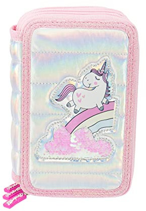 Girabrilla Nice Group Puffer Big Trousse Licorne à 3 Compartiments pour Fille, en Paillettes Réversibles, Couleur Rose - 19027