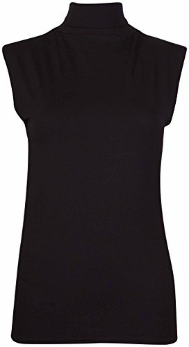 Purple Hanger Womens Sleeveless High Roll Polo Turtle Neck Vest Top Ladies Stretch Casual Plain Polo T-Shirt Jumper Tank Top for Women and Girls Warm Winter Wear Plus Size 8-22 (20-22, Black)