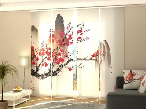 Wellmira Schiebegardinen Japanische Malerei Traditionell Glück 4er Set