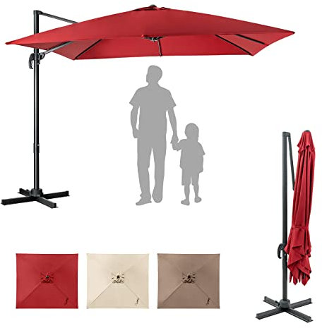 RELAX4LIFE Ombrellone da Giardino 3x3 Quadrato, Ombrellone da Esterno Pieghevole con Tela Impermeabile e Anti-Sole, Base a Croce, Ideale per Balcone, Giardino e Patio (Vino Rosso)