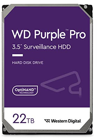 WD Purple Pro 22 To Disque dur Interne 3.5 dédié Vidéosurveillance AllFrame Technology, 550TB/yr, 512MB Cache, 7200 RPM, Garantie 5 ans