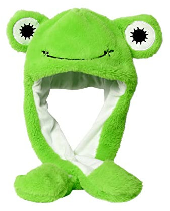 Plüsch Ohr Hut, Plüschtierohrhut mit beweglichen Ohren Hut Mütze mit Airbag Drücken der Tiermütze Machen die Ohren Bewegen Spielzeug Geburtstags Weihnachts Geschenk Cosplay Frosch-Nicht GlüHend