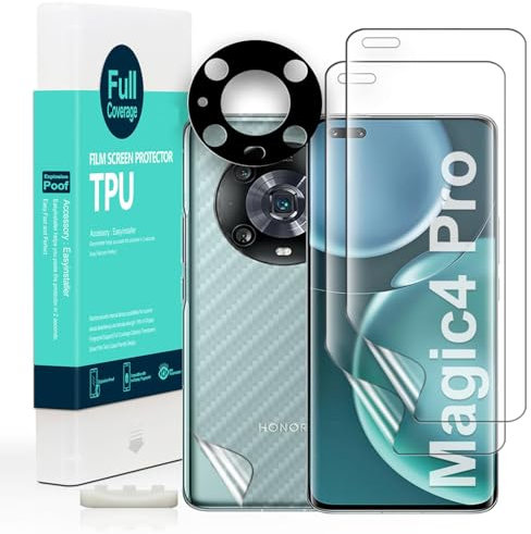 Ibywind 2+1+1 Stück Schutzfolie nur Kompatibel mit Honor Magic4 Pro 5G 6.81 Zoll,2 Stück HD TPU Folie,1 Stück Metall Kamera Schutzfolie,1 Stück Kohlefaser Rückseitenfolie,Keine Blase