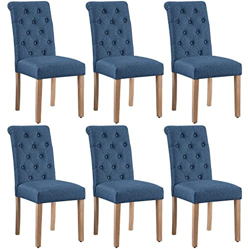 Yaheetech Dining Chairs Set of 6 Upholstered High Back Soft Padded Seat Side Fabric Chairs for Kitchen Living Room, Blue