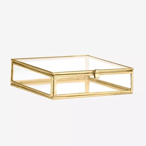 Madam Stoltz Aufbewahrungsbox aus Glas, quadratisch, klein, goldfarben