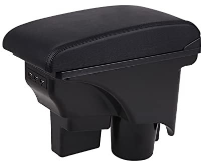 Auto Armlehne Kompatibel mit Golf 6 Mk6 2008-2013 Jetta Mk5 2006-2011 Vento Wagon 2009 2010 Doppelschicht Mittelkonsole Große Aufbewahrungsbox mit 3 USB-Ladeanschluss Schwarze Nähte
