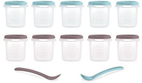 Miniland Set 10 Hermisized Terra 200 ml. 10 luftdichte Behälter mit Maßeinteilung und 2 Löffeln, robust und spülmaschinenfest, mikrowellen- und gefriergeeignet, Kollektion Terra.