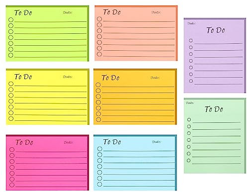 Newplenty To Do Liste Haftnotizen Notizzettel, Linierte Sticky Notes, Selbstklebende Klebezettel, Bunt Notizblöcke für Schule, Büro, Hause (10 x 7 und 8.9 x 7.6)