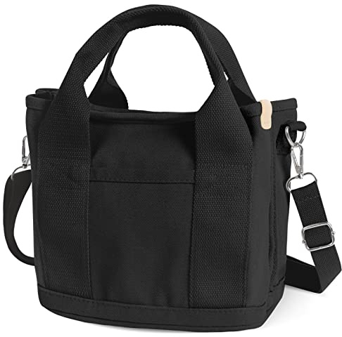 Minicoco Canvas Tote Bags for Women Multi-Pocket Tote Bag with Zipper Canvas Crossbody Bag Double Shoulder Straps Small Tote Bags for Women for School, Shopping, Work and Travel