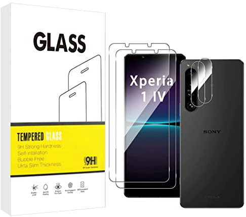 Dision [2 Stück] Displayschutzfolie Kompatibel mit Sony Xperia 1 IV 5G +[2 Stück] Kameraobjektivschutz [Einfache Installation,HD Clear,Mehrere Verteidigungstechnologien] Gehärtetes Glas