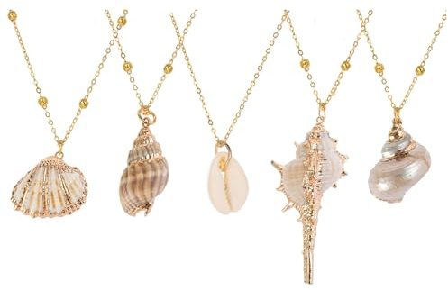 Haceolhada 5Pcs Natural Scallop Conch Seashell Necklace Sea Sshell Necklace Adjustable Seashell Jewelry Gifts for Women