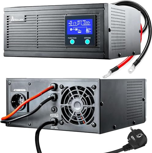 Extralink PIORUN USV 1200W Reine Sinuswelle 24V auf 230V | Notstromversorgung & Wechselrichter mit LCD Display | unterbrechungsfreie Stromversorgung für Heizung, Server, Medizin-Geräte