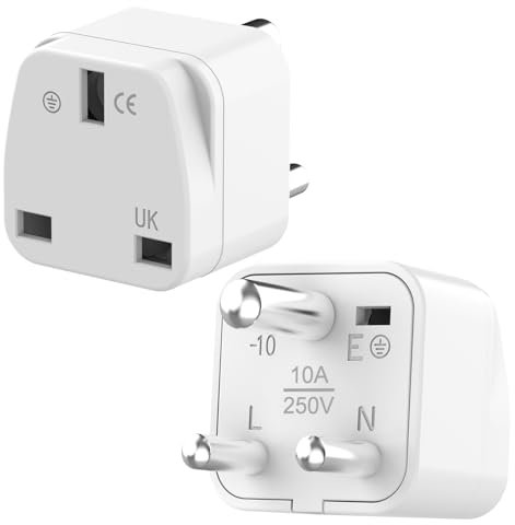 Loydia UK to India Plug Adapter, 2x Grounded UK to 3 Pin Indian Travel Adapter, Britain to Type D Plug Adapter, Indian plug Travel adaptor for India, Nepal, Nigeria, Senegal, Namibia, Sierra Leone