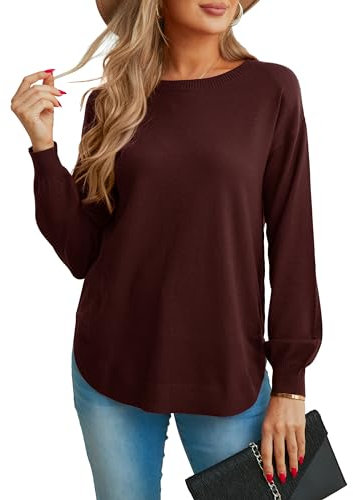 GRECERELLE Knitted Jumpers for Women Jumpers for Women UK Winter Spring Warm Long Sleeve Crew Neck (Wine Red, L)