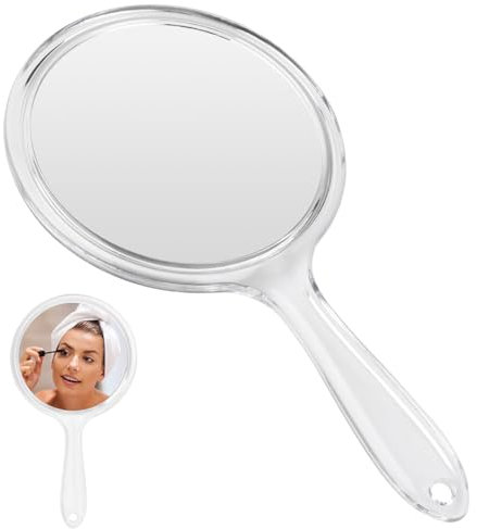 Handspiegel, Doppelseitiger Schminkspiegel mit Griff, Handspiegel mit Griff Doppelseitiger Spiegel 1X/3X Vergrößerung Spiegel Kosmetikspiegel Schminkspiegel Runde Form für Tägliche Reisenutzung (Weiß)