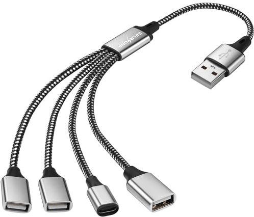 GELRHONR USB Splitter Y Cable, Male to 2 Female Extension Cord, 2 Port for Printer/Keyboard/Flash Drive/Laptop/LED (1 to 4)