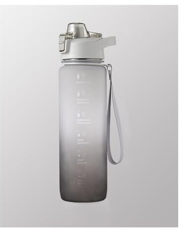 BybAgs Botella de Agua Deportiva Motivacional con Marcador de Tiempo, Jarra de Agua, Botella for Gimnasio, Escuela, Ciclismo, Deportes al Aire Libre, Fitness, Oficina (Color : Silver)