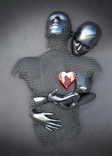 3D Metallfiguren Statue Kunst Liebe Küsse Umarmung Paar Bild Poster Wandkunst Wohnzimmer Wanddekor,Kein Rahmen (Statue -03,40x60cm-1Pcs)