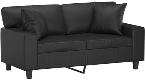 vidaXL Sofa 2 Sitzer, Couch mit Zierkissen, Liegesofa für Wohnzimmer, Polstersofa Sessel Relaxsofa Loungesofa Relaxcouch, Schwarz Kunstleder