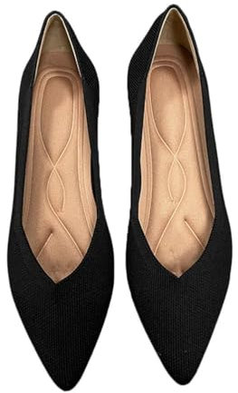 ticticlily Frauen Spitze Zehe Ballett Flach Strickkleid Schuhe Low Wedge Flache Schuhe Komfort Damen Ballerinas Slip On Flats Schuhe für Frau Klassische Schuhe A Schwarz 37 EU