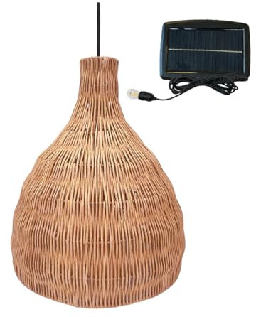 Lumisky Bella Solar Hängeleuchte aus natürlichem Rattan, mit Hybridkabel, Netz- und Solarkabel, 5 m lang