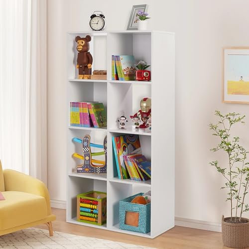 PACHIRA Bücherregal mit 8 Fächern, Würfelregal Aus Holzwerkstoff Für Wohnzimmer, Freistehender Bücherschrank Aktenregal Stufenregal Büroregal, Offenes Aufbewahrungsregal Für Kleidung, Spielzeug